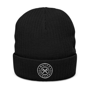Ribbed Knit Beanie | White Excellence Logo