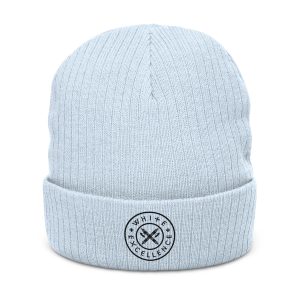 Ribbed Knit Beanie | White Excellence Logo